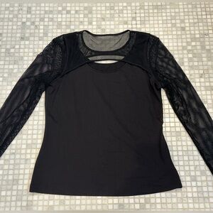 Black Mesh Long Sleeve Top with Cut Out Detailing